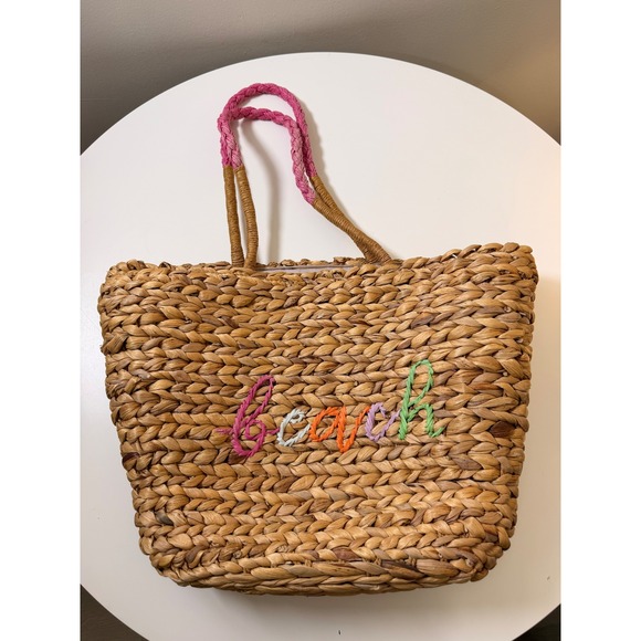 Unbranded Handbags - Summer Straw Tote Bag Womens Large Beige Excellent Embroidered Beach Woven‎